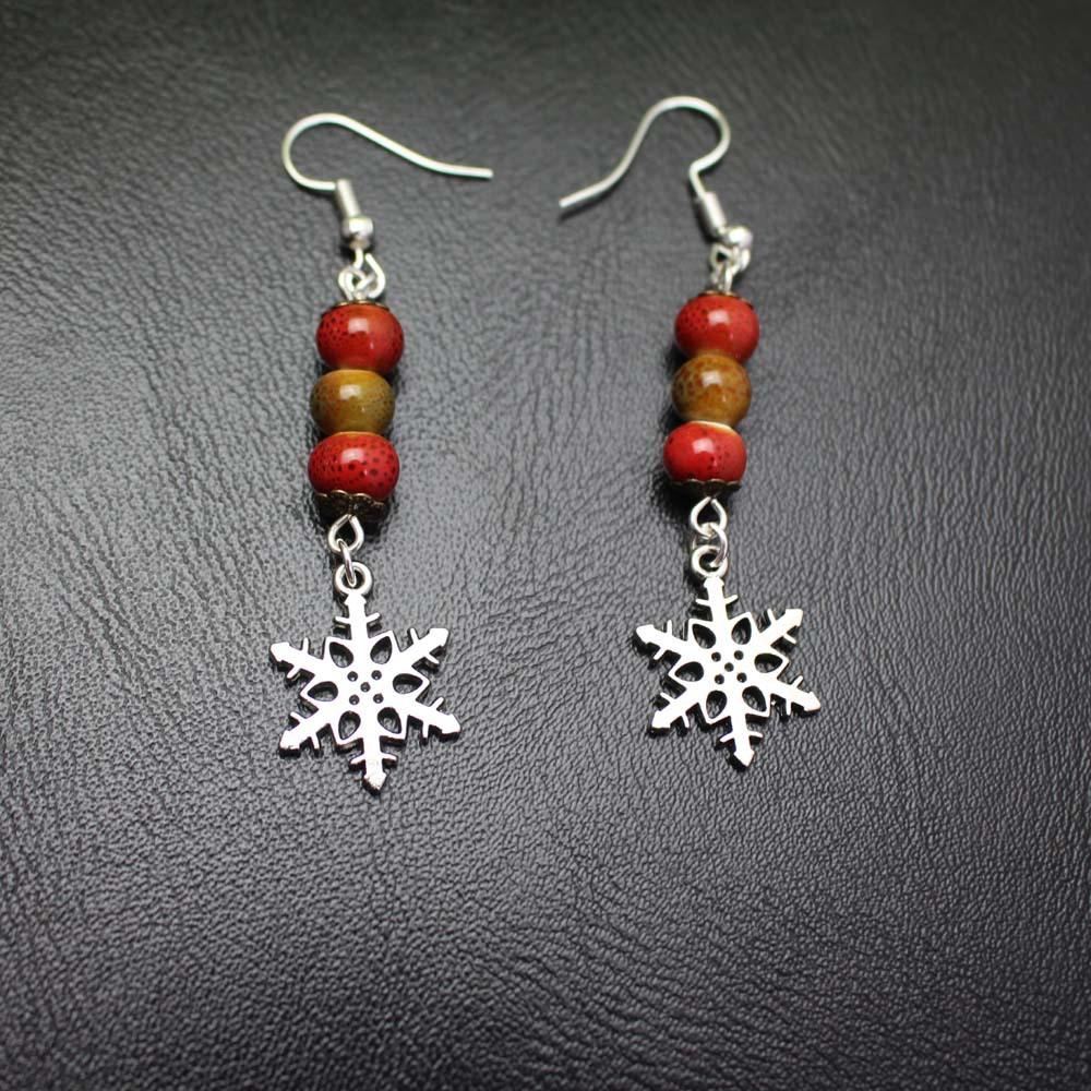 Colorful Spot Beads Alloy Snowflake Earrings Women's Earrings Simple Earrings Jewelry