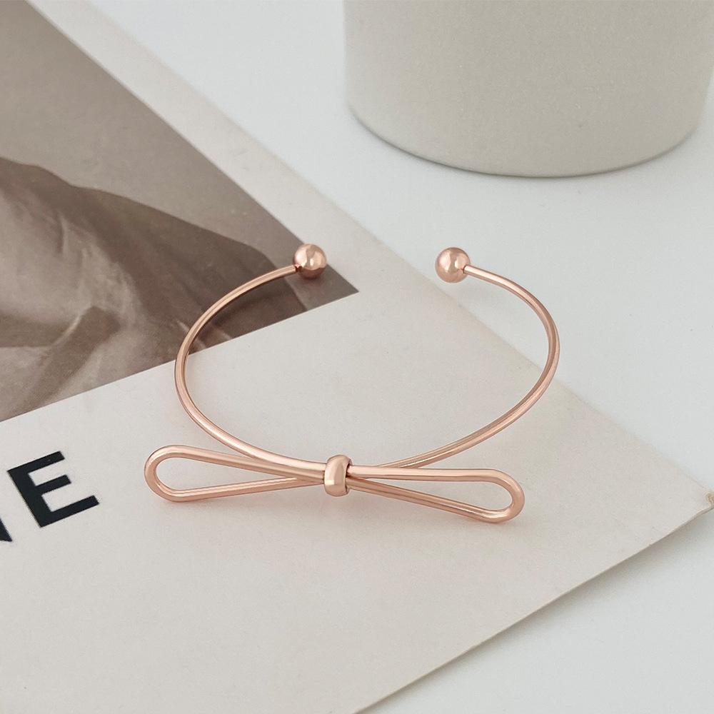 ins simple hollow bow bracelet female fashion temperament niche design metal geometric opening bracelet