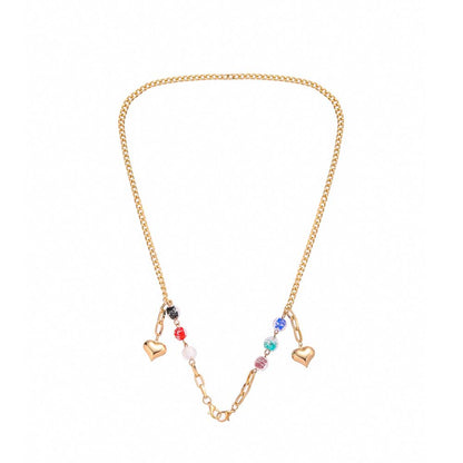 Fashion colored glaze glass beads heart-shaped mask necklace personalized colorful round beads peach heart glasses chain