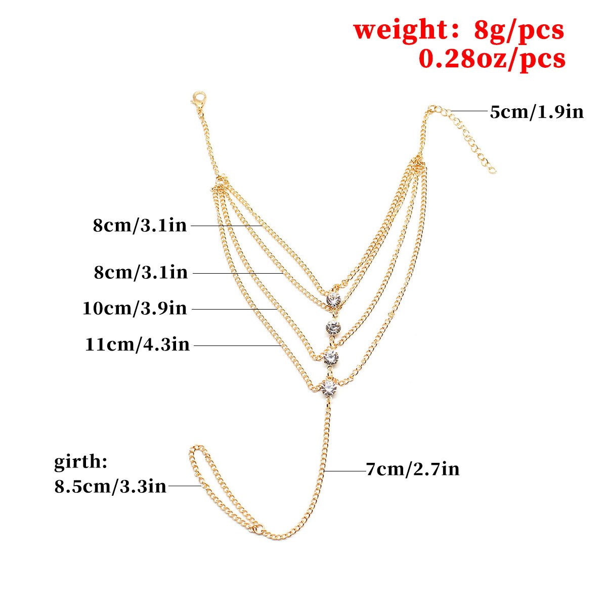 Rhinestone Decorated Layered Anklet Boutique Ladies Spring Jewelry