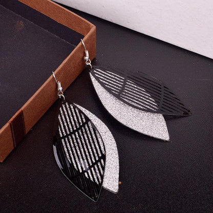 Retro Casual Hollow Out Multi-Level Leaf Ladies Frosted Earrings Jewelry 3 Colors
