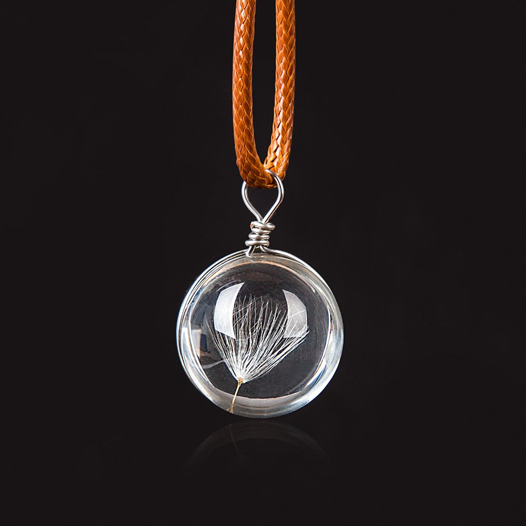 Time gem transparent crystal ball herbarium necklace dandelion dried flower pendant clavicle chain