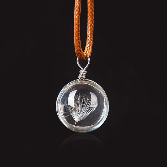 Time gem transparent crystal ball herbarium necklace dandelion dried flower pendant clavicle chain