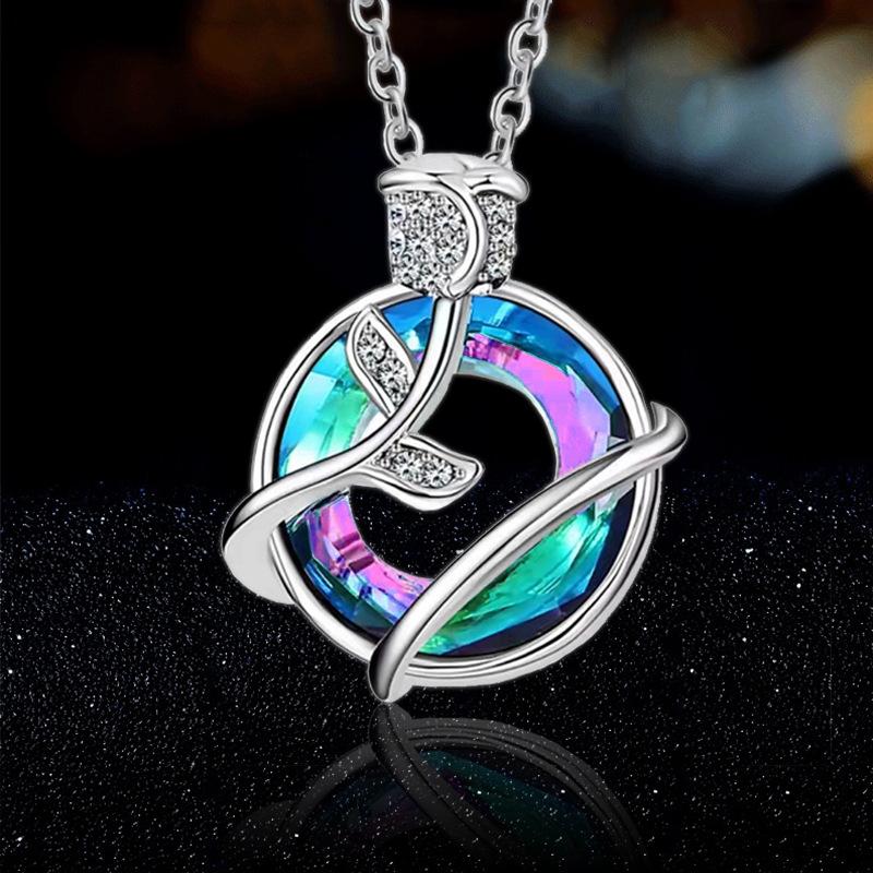 Jewelry Fashion Angel Ring Rose Flower Pendant Necklace Female Niche Design Sense Jewelry