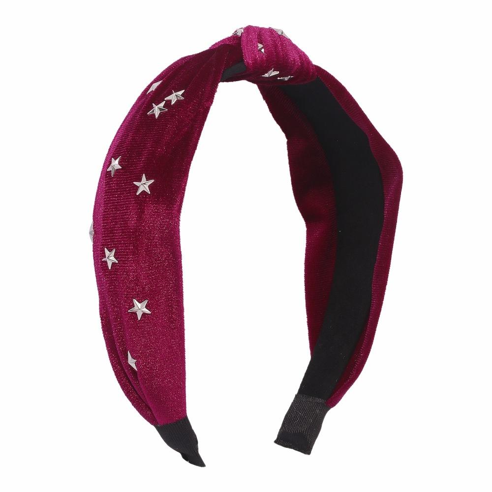 F3814 Simple solid color knotted hair accessories fashion five-pointed star pressure hair headband retro personality velvet headband
