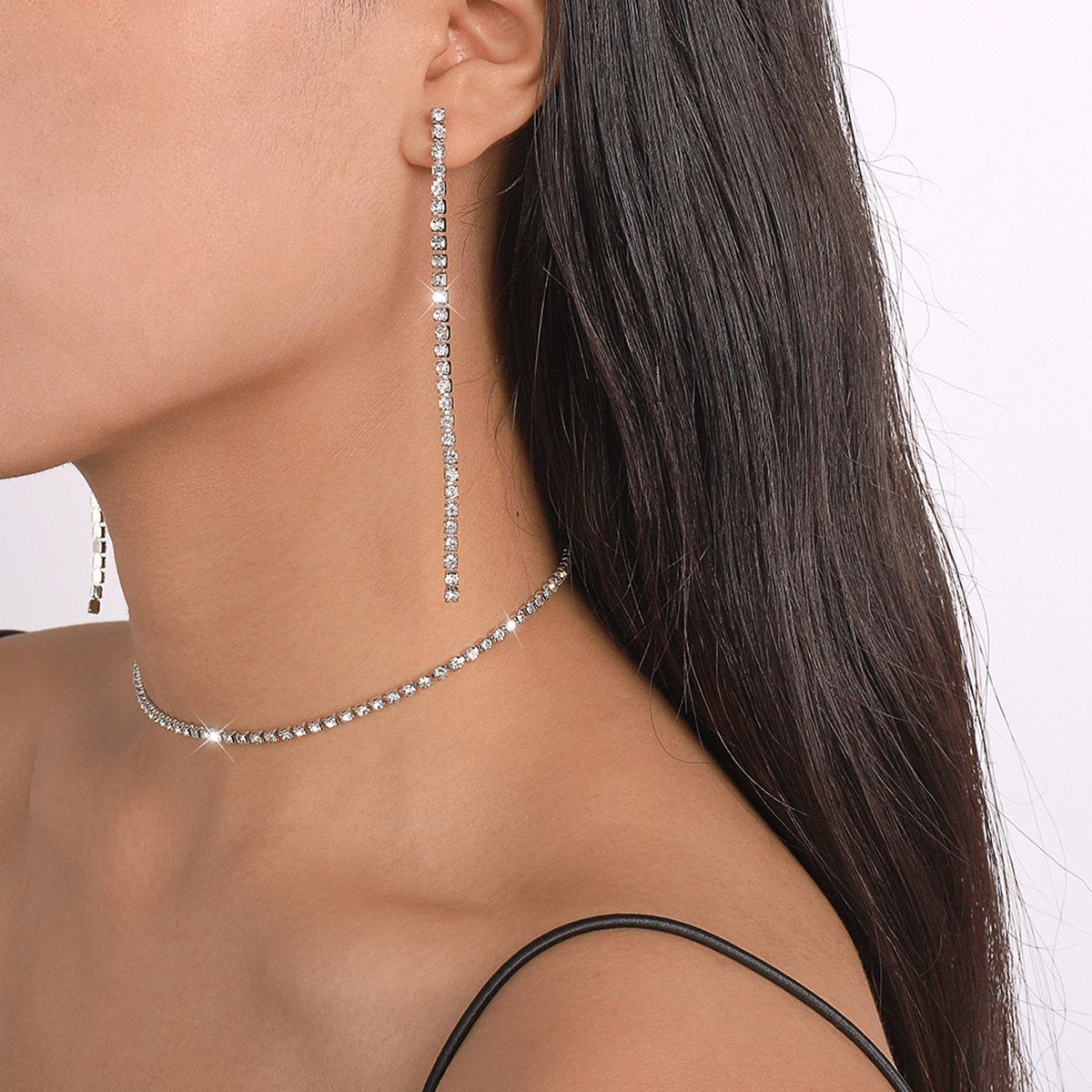 N139 Temperament niche earrings necklace rhinestone claw chain single-layer party dinner shining necklace earrings