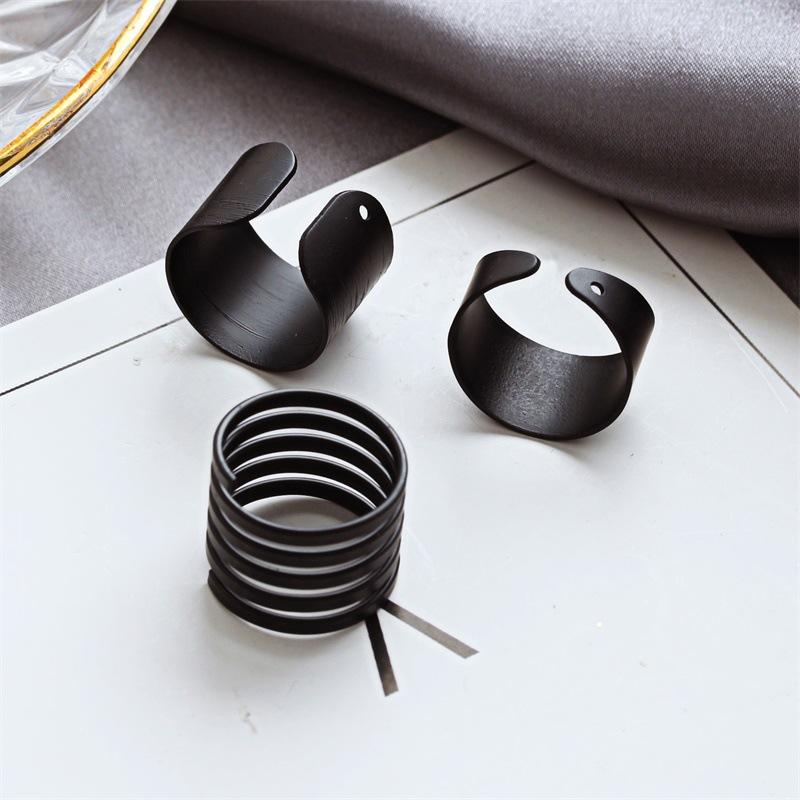 Hand Jewelry Lord's Sun Kong Hyo-jin Black Matte Frosted Open Ring Three-piece Tail Ring