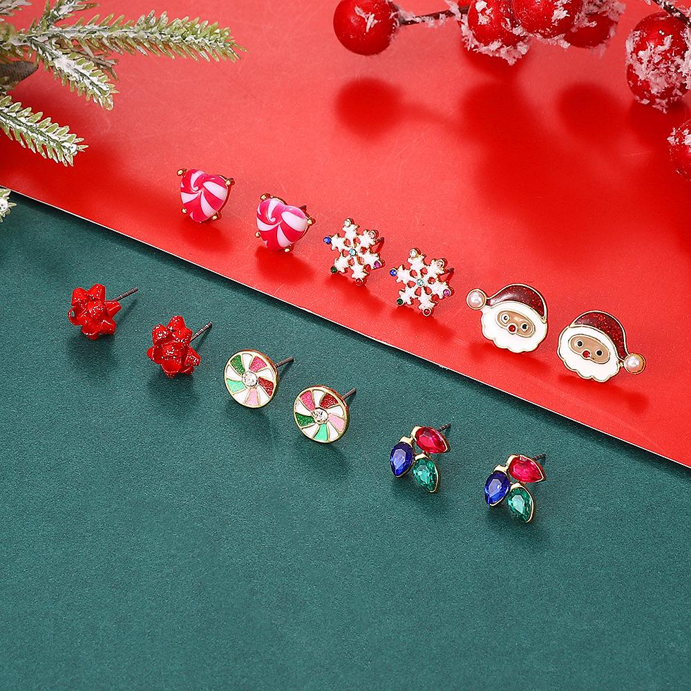 Christmas earring set ins snowflake elk Santa Claus earring six-piece set fashion holiday earrings