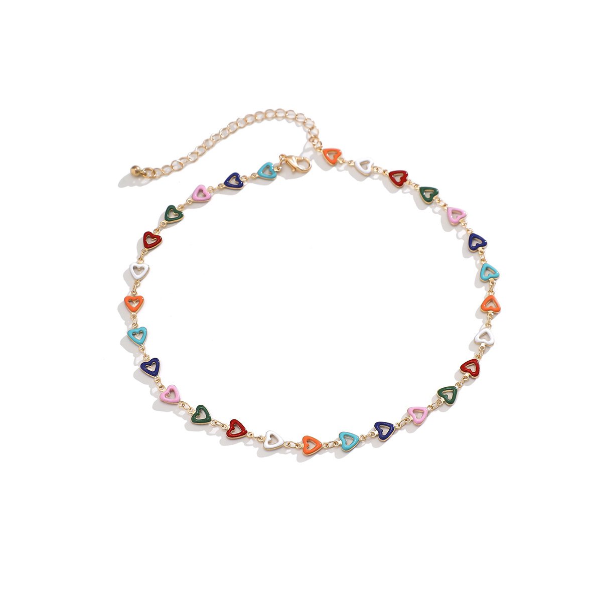 Jewelry Sweet Color Drop Nectarine Heart Necklace Female Simple Metal Chain Clavicle Necklace