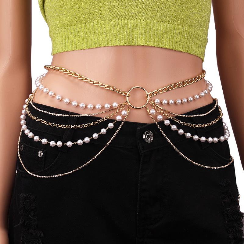 Jewelry personality simple fashion body chain exaggerated retro diamond chain multi-layer geometric waist chain