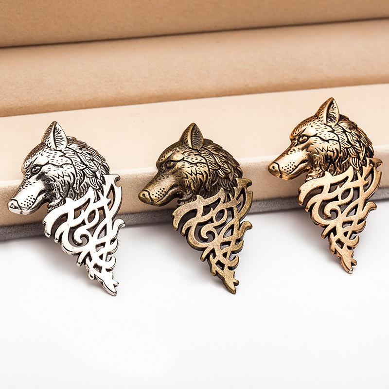 Retro Jewelry Personality Fashion Men's Suit Collar Pin Buckle Domineering Wolf Head Brooch Pin Collar