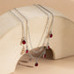 Jewelry Retro Design Water Drop Ruby Rhinestone Necklace Temperament Cross Chain Stacked Necklace
