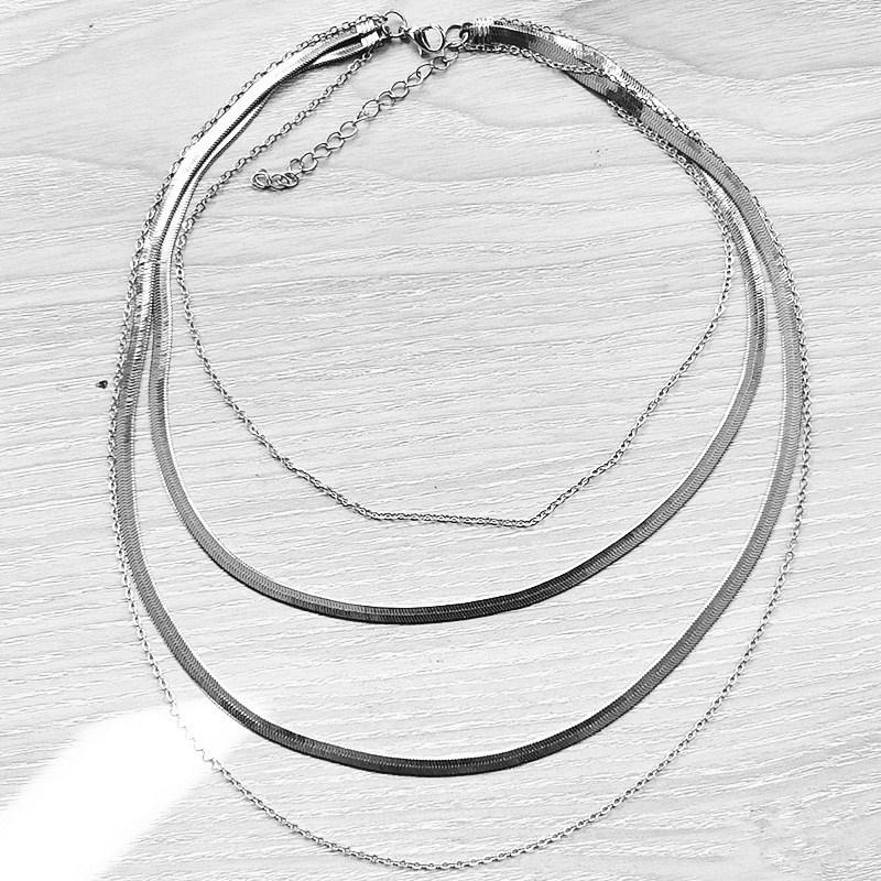 Jewelry Mix Thickness Cross Chain Pendant Necklace Geometric Snake Bone Chain Multilayer Necklace Female