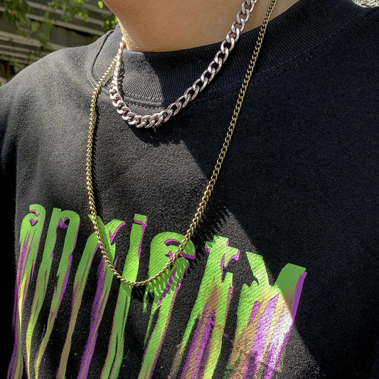 Jewelry Hip Hop Cool Mixed Color Chain Necklace Men's Retro Simple Geometric Metal Necklace