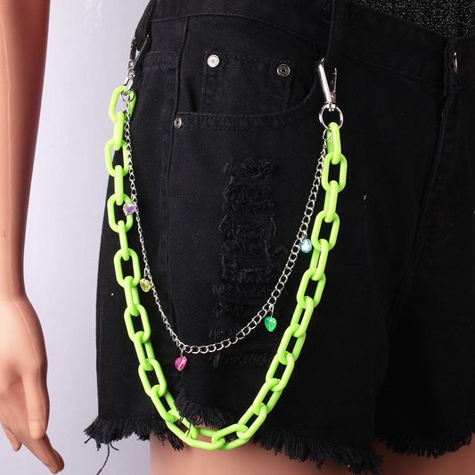 Jewelry Acrylic Double Chain Keychain Pendant Hip Hop Pants Chain Fashion Peach Heart Decoration