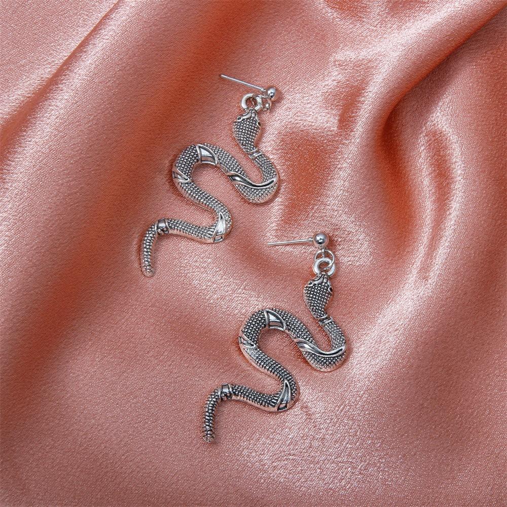 Trendy creative exaggerated snake-shaped earrings personalized retro net red metal long earrings
