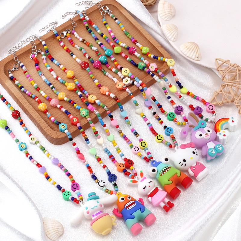 Design sense cartoon monster pink rabbit pendant necklace year ins niche hip-hop color collarbone chain