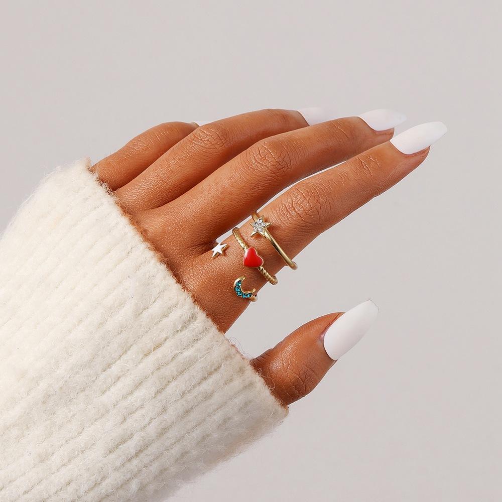 Trend fashion lady creative design stainless steel opening adjustable star moon love ring