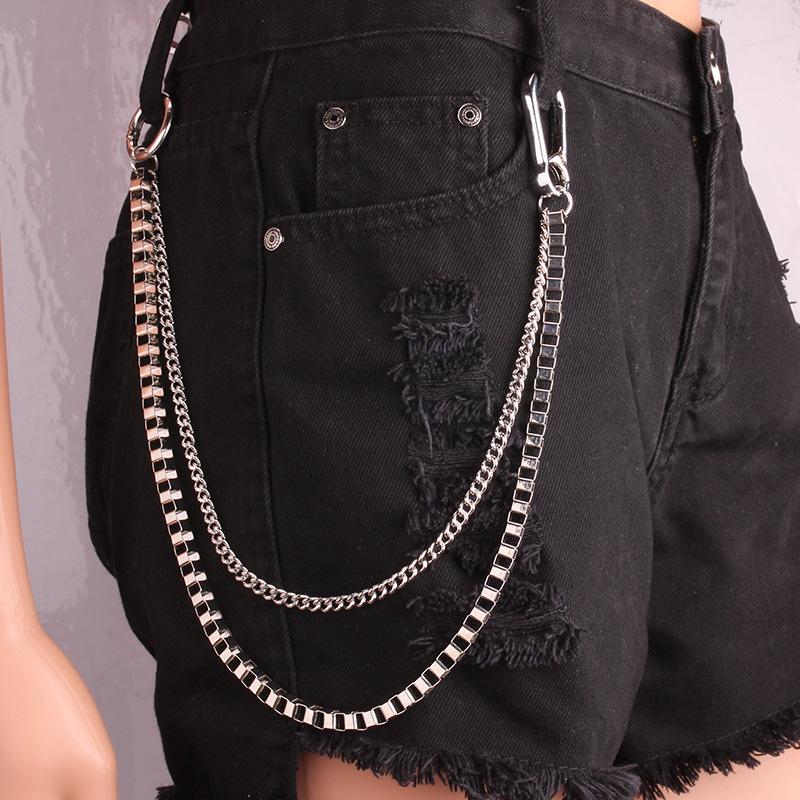 All-match double-layer pants chain men's pants hanging chain street dance hip-hop punk trend round alloy pendant waist chain