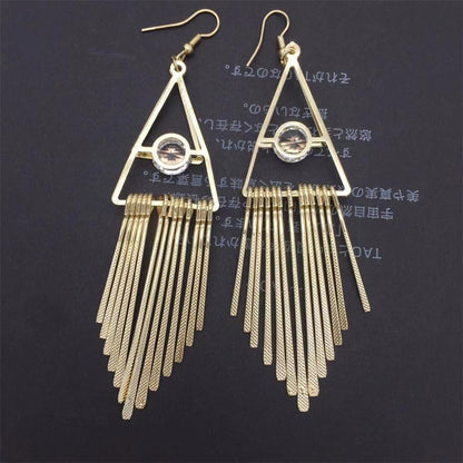 Popular Exaggerated Jewelry Triangle Ladies Earrings Fine Pattern Metal Tassel Imitation Zircon Earrings High Quality Earrings