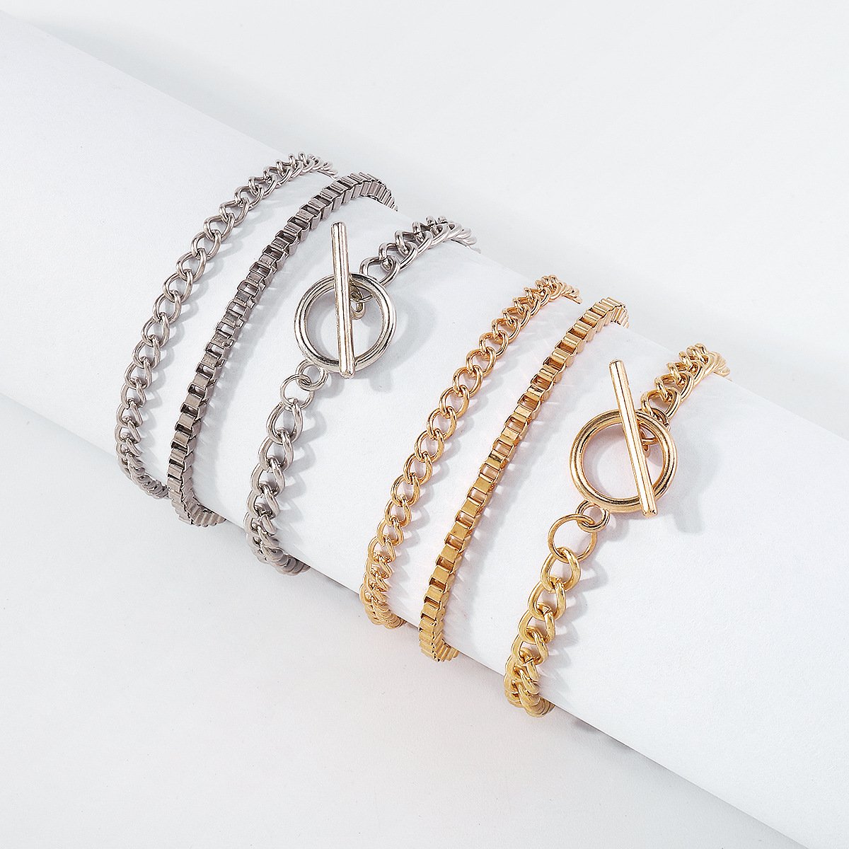 B174 Jewelry Simple Metal OT Buckle Geometric Bracelet Exaggerated Chain Hip Hop Hand Jewelry Female