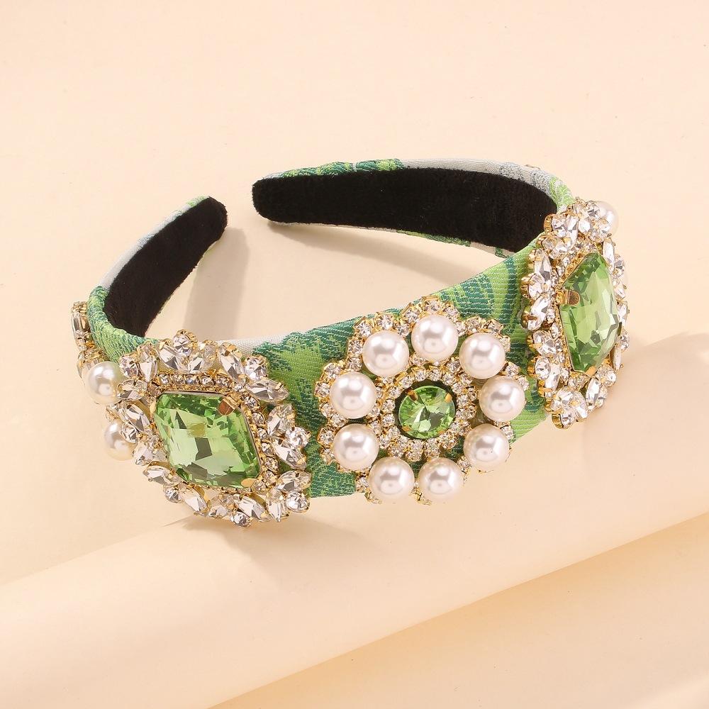 F3187 hair hoop wide-brimmed retro fashion imitation pearl hair accessories elegant temperament inlaid diamond head hoop