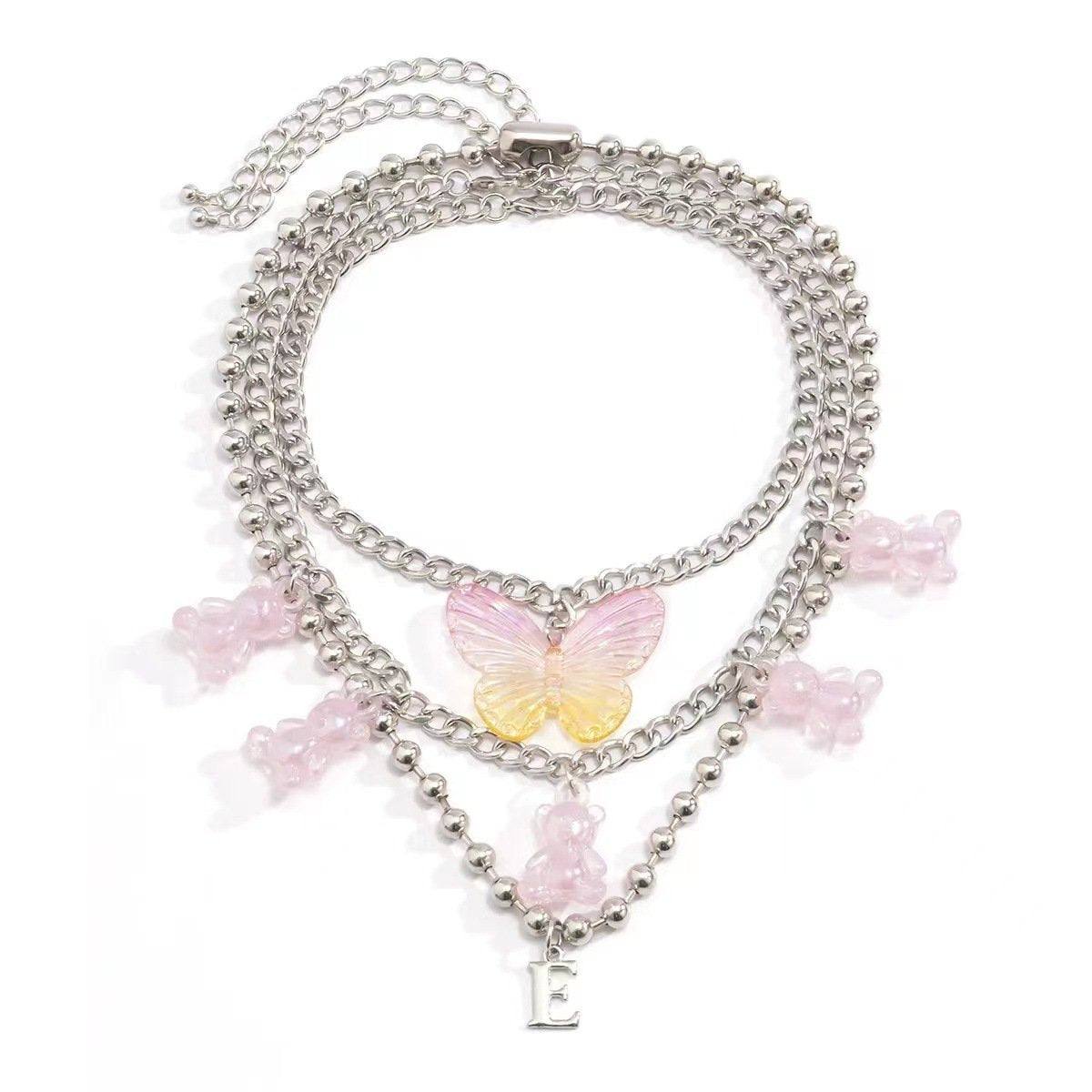 Jewelry simple multi-layer ball chain necklace female retro bear butterfly pendant necklace set