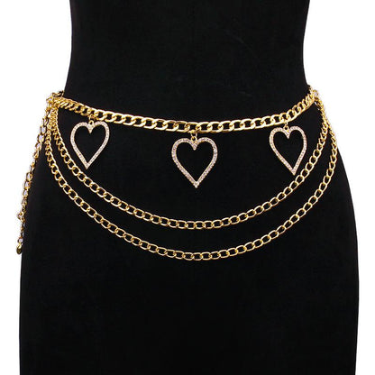Fashion Jewelry Bikini Creative Diamond Heart Pendant Body Chain Personality Geometric Waist Chain