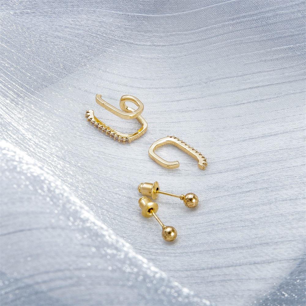 Retro simple geometric ear clip set cold micro-inlaid zircon hole-free ear clip 3-piece set one-piece earrings for women