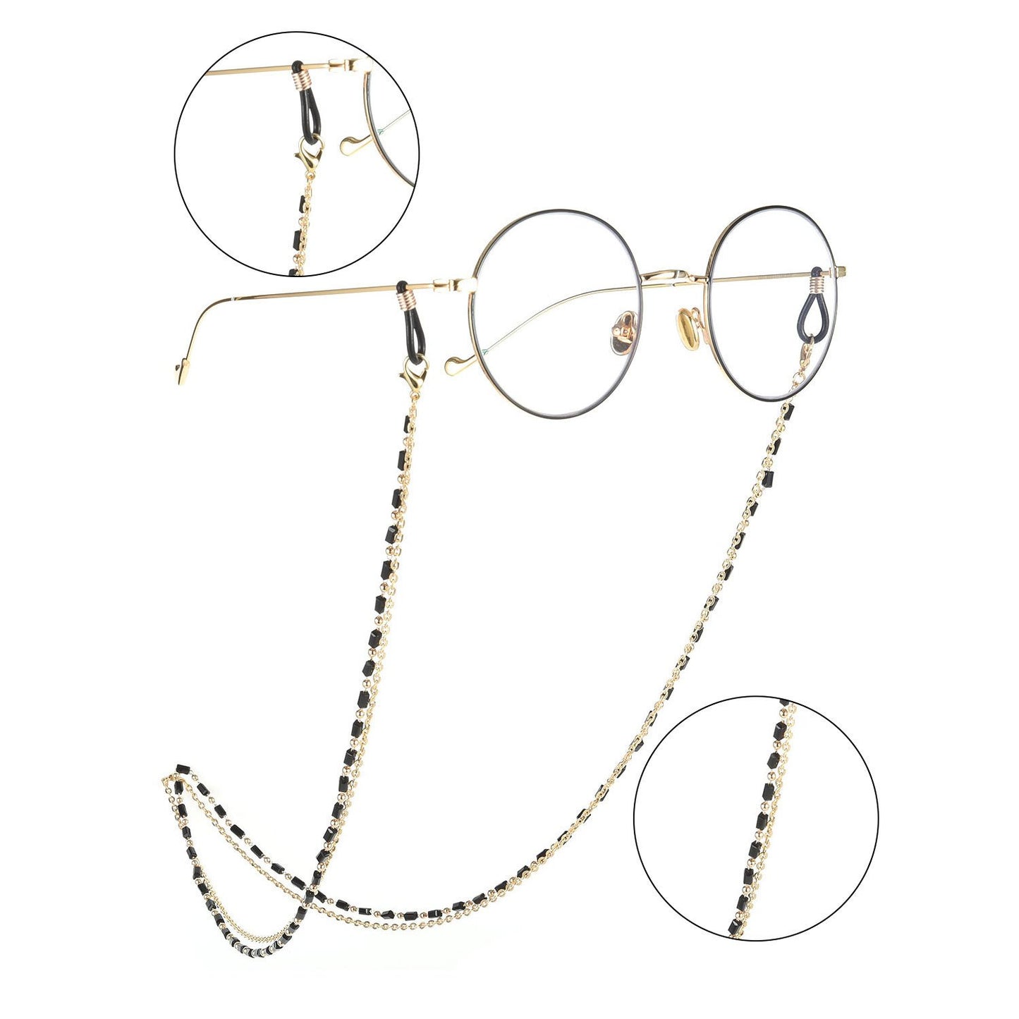 Jewelry Double Layer Acrylic Black Diamond Copper Bead Chain Glasses Chain Fashion Glasses Mask Accessories Female