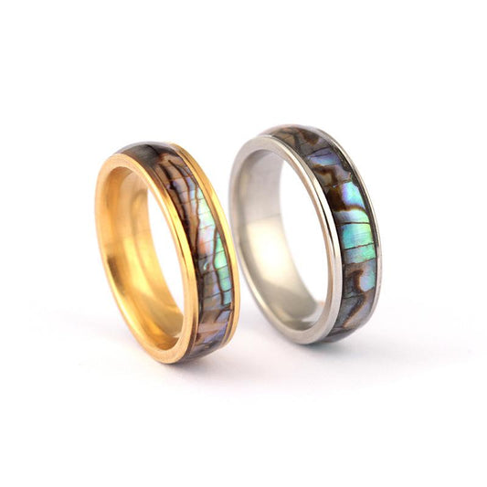 Fashion Stainless Steel Inlaid Colorful Shell Ring Popular Titanium Steel Ring Jewelry