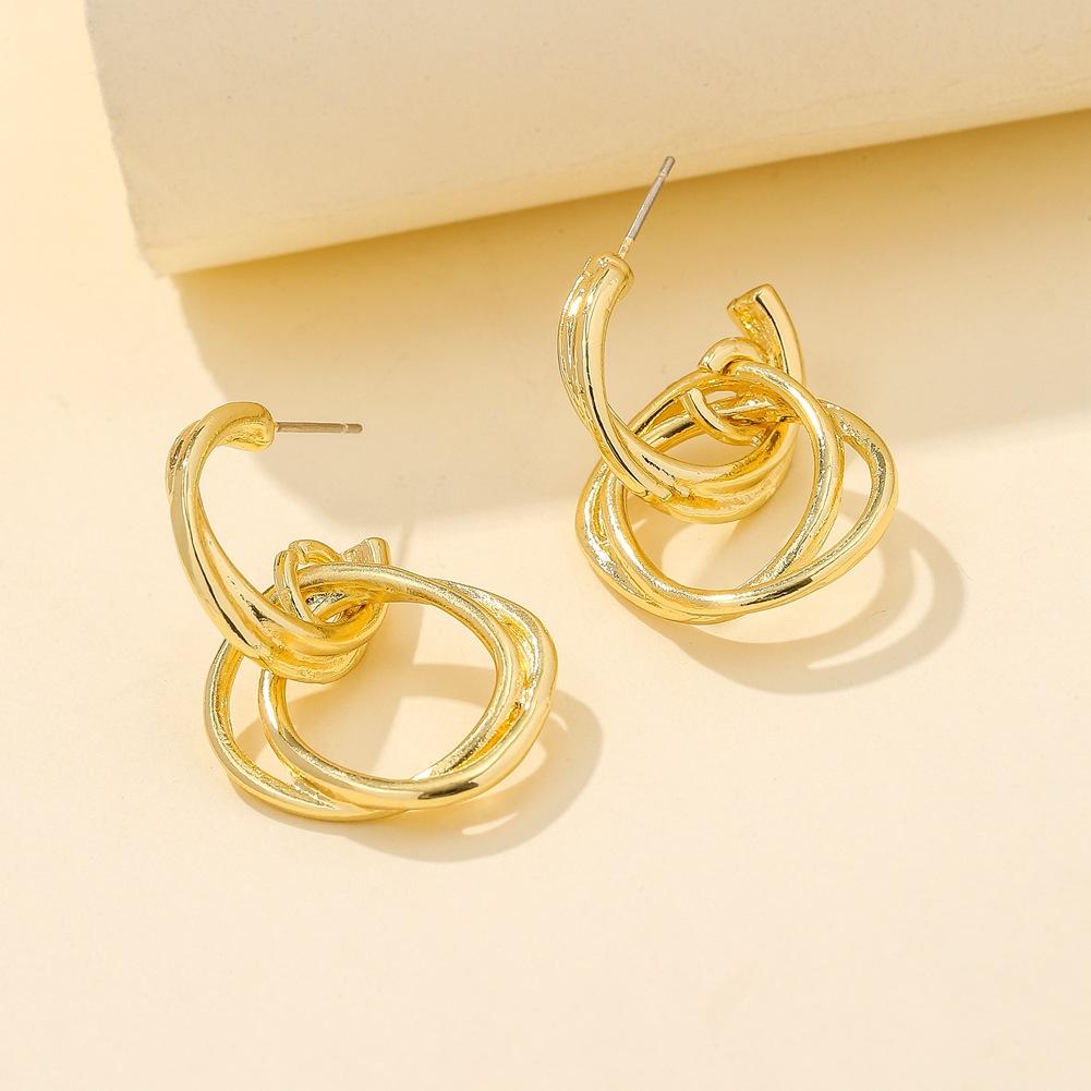 Jewelry fashion C-shaped simple earrings creative temperament double circle trendy lady earrings