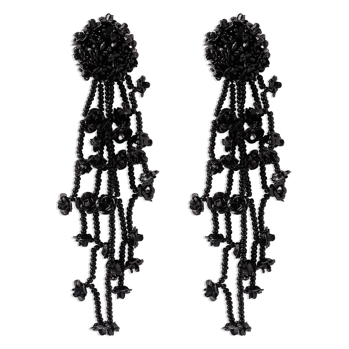 E199 Niche Beaded Design Sense Fashion Earrings Rice Beads Resin Flower Long Tassel Earrings Women