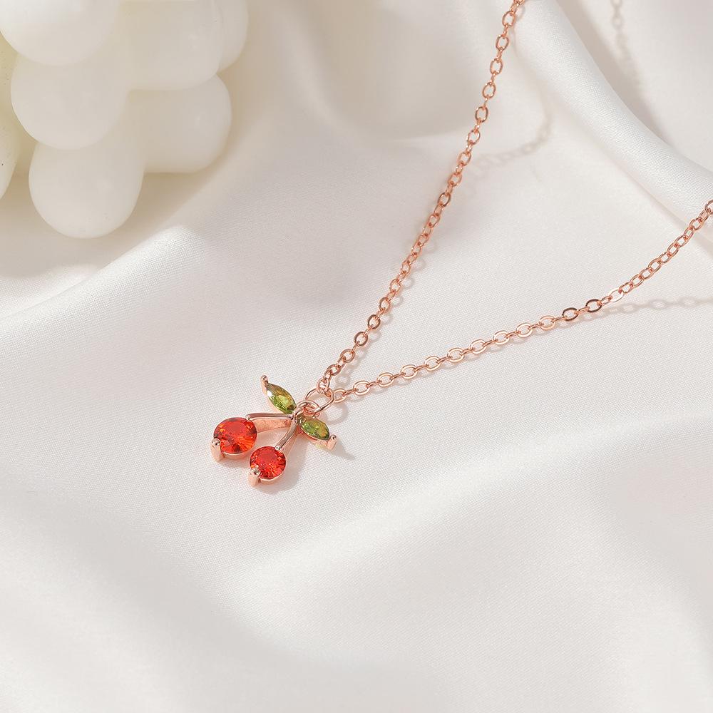 Jewelry sweet temperament diamond inlaid small cherry necklace exquisite copper inlaid zircon fruit clavicle chain necklace