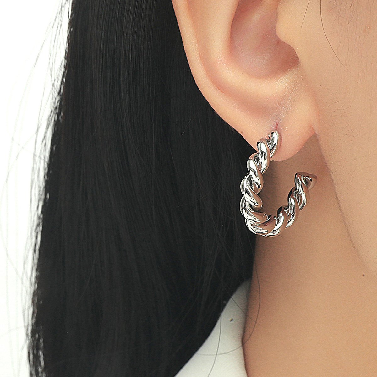 ins spiral ring earring earrings female fashion personality metal C-shaped geometric twist braided earrings female