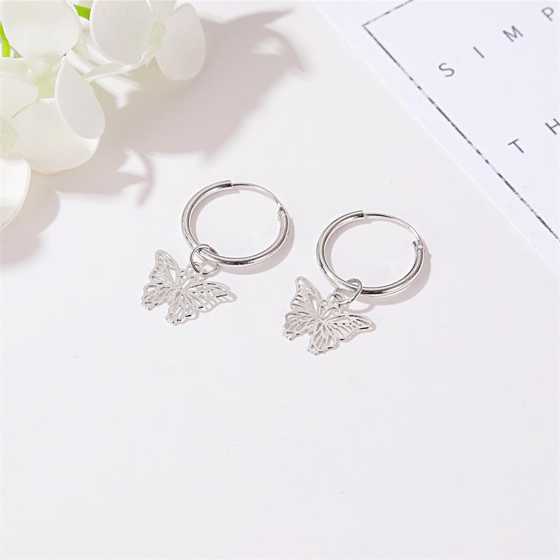 Earrings Frosty Simple Sweet Butterfly Earrings Female French Temperament Hollow Insect Earrings