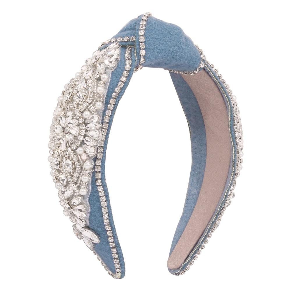 F3654 Jewelry fashion velvet knotted headband with diamonds and imitation pearl wide-brimmed French temperament headband