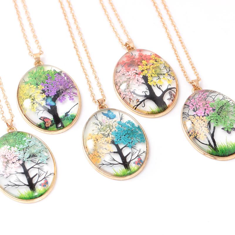 Fashion creative dried flower tree of life necklace simple and sweet clavicle chain jewelry