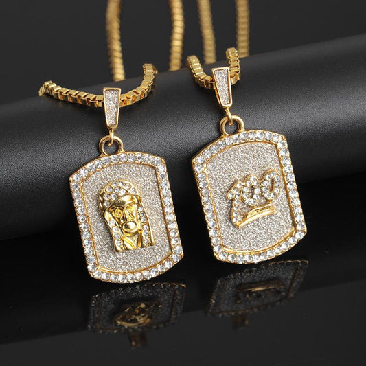 Hip-hop inlaid rhinestone flash powder 1 points military dog tag pendant Hiphop pharaoh necklace jewelry