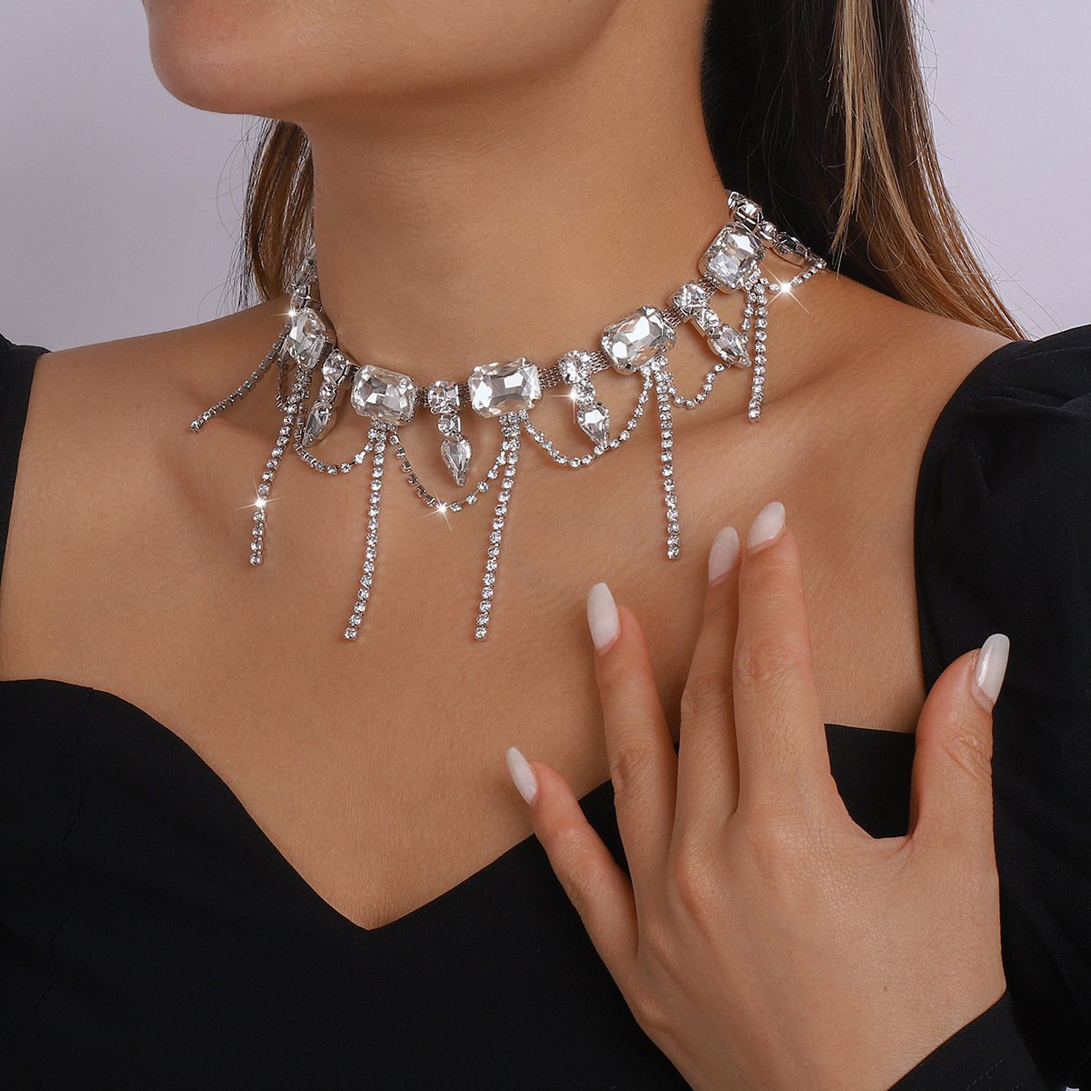 N1298 ethnic baroque fashion choker necklace claw chain tassel rhinestone temperament dinner dance necklace