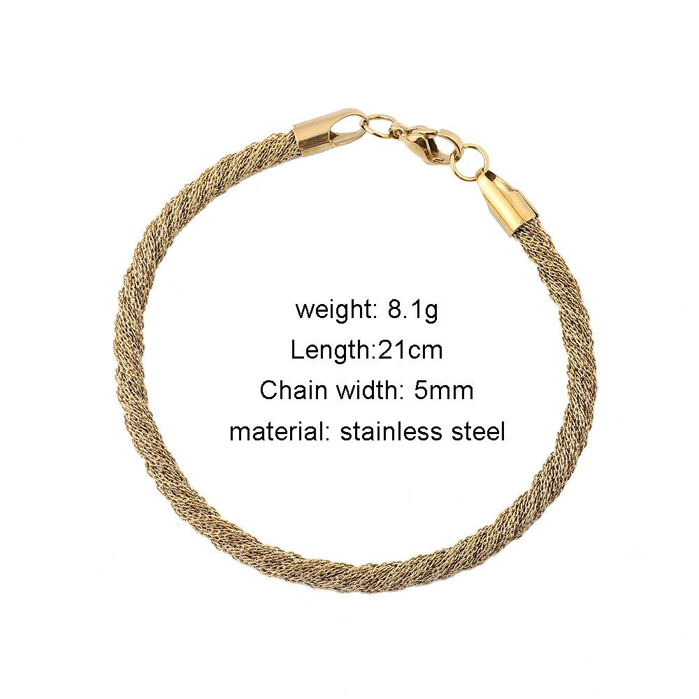 Men's Stainless Steel Vacuum Gold Plated Bracelet Fashion Simple Mesh Twist Chain Bracelet