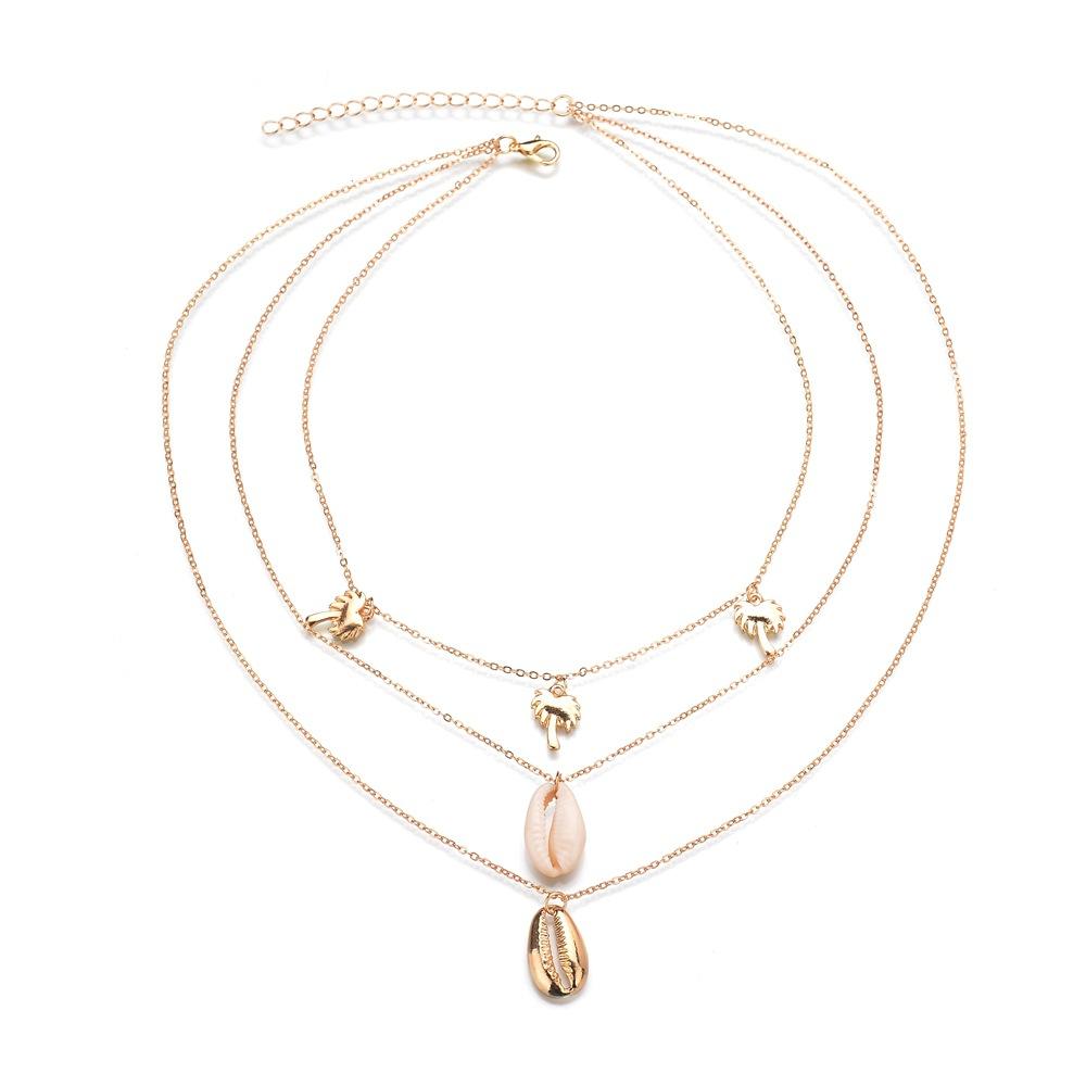 Jewelry Creative Shanghai Style Geometric Necklace Female Simple Coconut Shell Pendant Multilayer Necklace