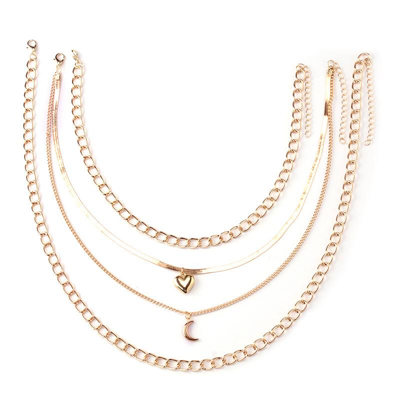 High-end multi-layer metal clavicle chain personality simple and indifferent peach heart moon pendant necklace