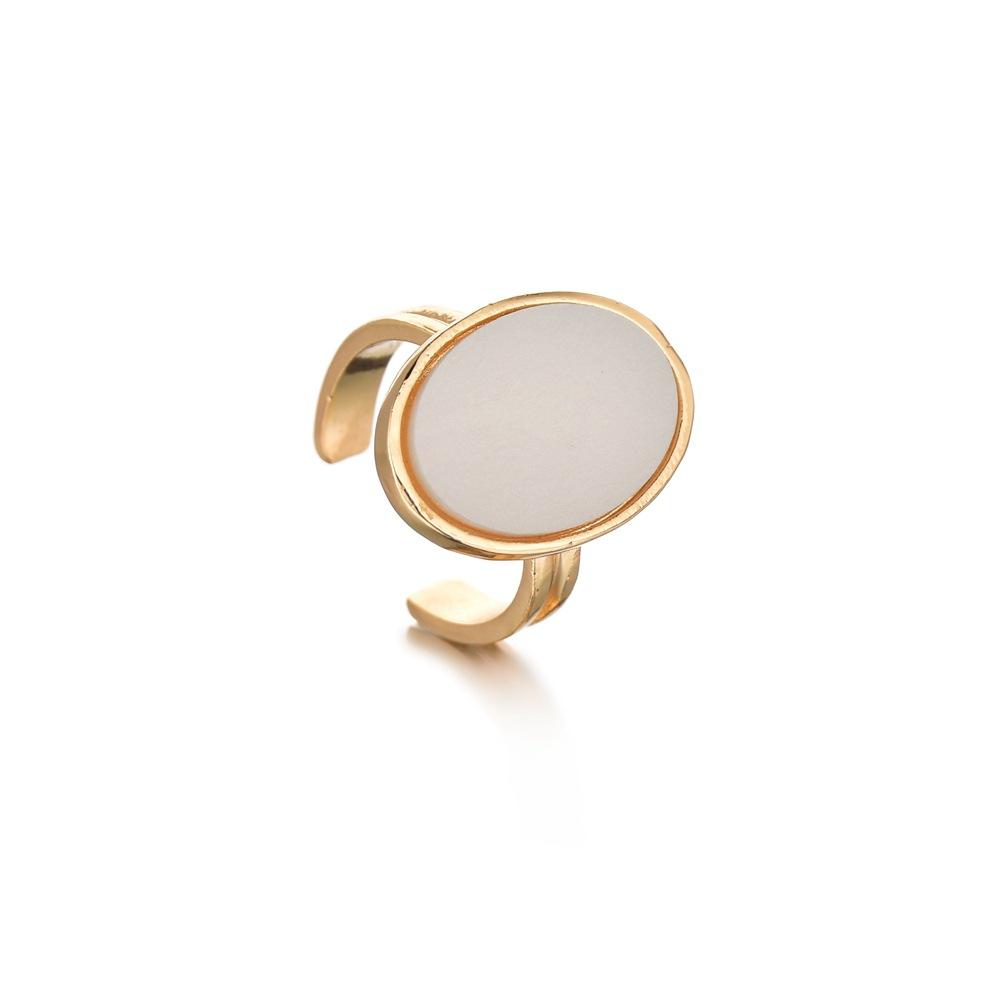 Fashion Simple Oval White Fitting Inlaid Adjustable Ring Women Accessories