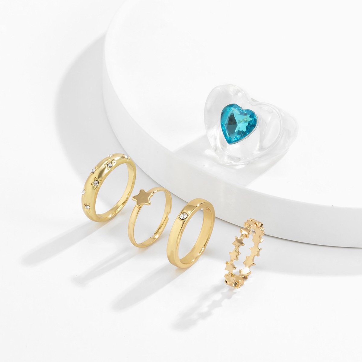 Jewelry Vintage Diamond Gem Heart Shaped Ring Set Simple Star Geometric Ring Jewelry