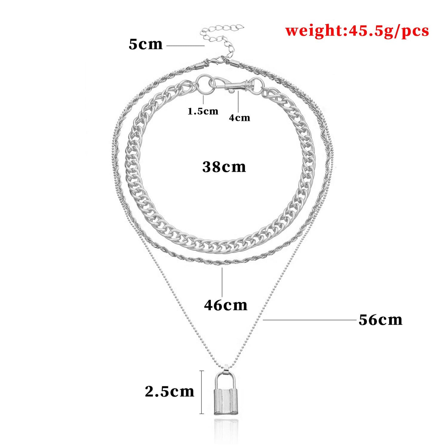 Jewelry Aluminum Alloy Thick Chain Key Hemp Rope Lock Necklace Ladies Versatile Multilayer Geometric Necklace