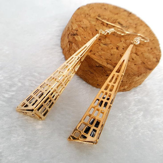 Long Pyramid Hollow Imitation Zircon Triangle Earhook Pendant Earring Jewelry Alloy Earrings Earrings