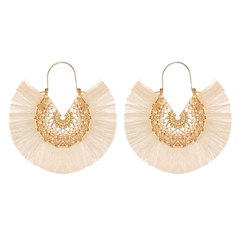 Ethnic tassel earrings retro exaggerated fan-shaped lace pattern earrings earrings earrings