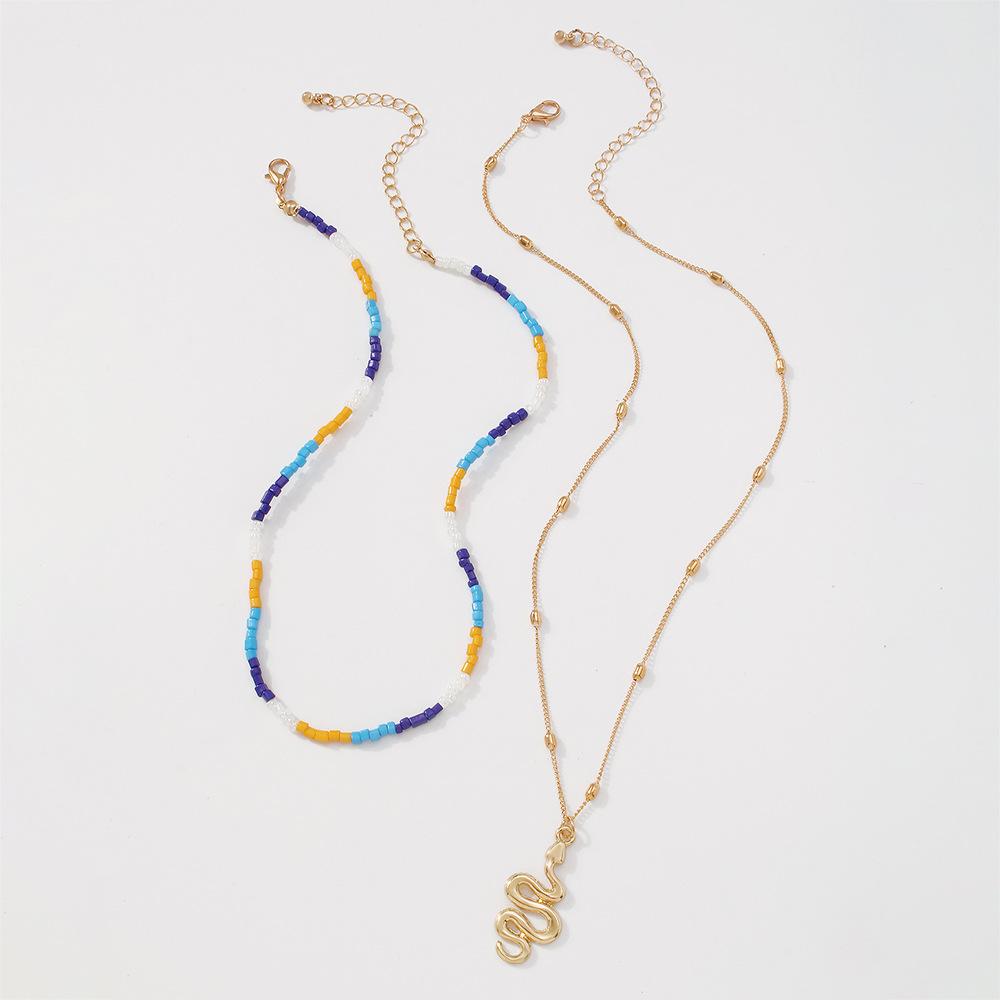 N9546 Bohemian Necklace Girls Xiao Snake Geometric Metal Bead Necklace Simple and Small Necklace