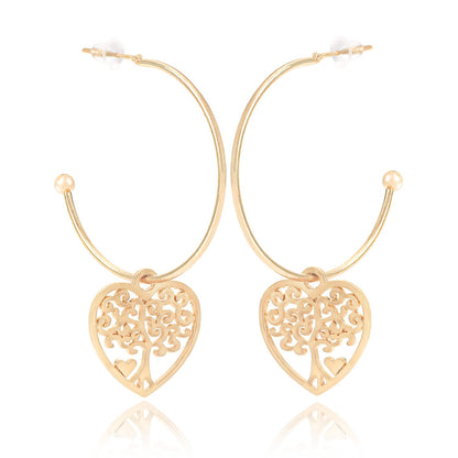 Jewelry ins geometric C-shaped large ring love tree of life pendant earrings female